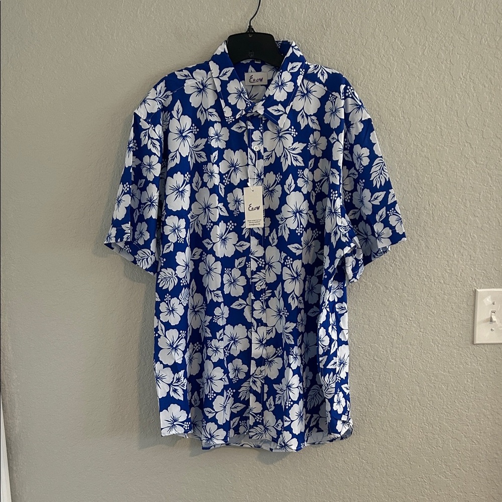 Blue and White Floral Men's Casual Shirt